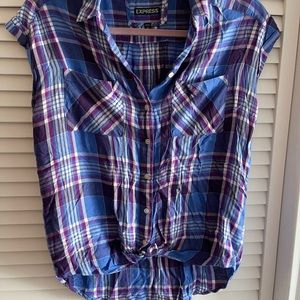 Plaid tied high low super soft button up shirt
